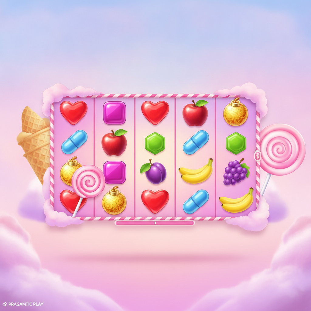 Sweet Bonanza 2500 juego de slot con tema de dulces, caramelos de colores, lollipops scatter, bombas multiplicadoras doradas y símbolos de frutas en grid de 6x5